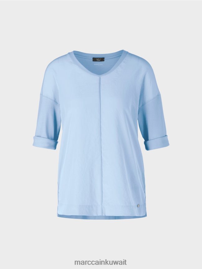 Marc Cain بلوزة مع مزيج المواد LVN0D6905 ملابس سماء الصيف المظلمة