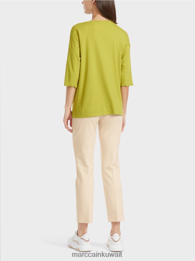 Marc Cain بلوزة مع مزيج المواد LVN0D6906 ملابس زيتون أخضر ساطع