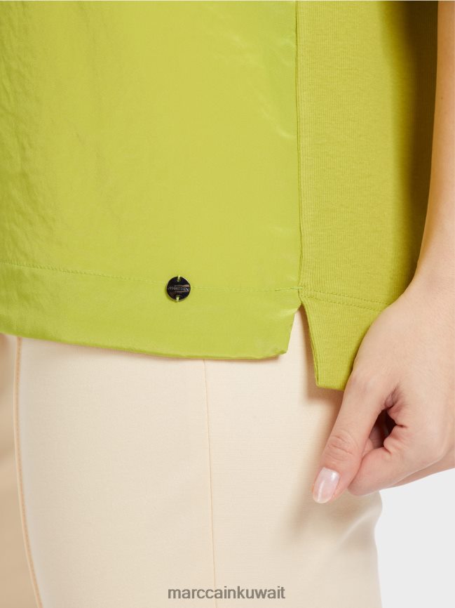 Marc Cain بلوزة مع مزيج المواد LVN0D6906 ملابس زيتون أخضر ساطع