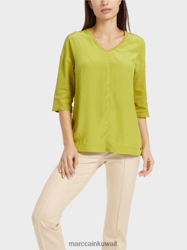 Marc Cain بلوزة مع مزيج المواد LVN0D6906 ملابس زيتون أخضر ساطع