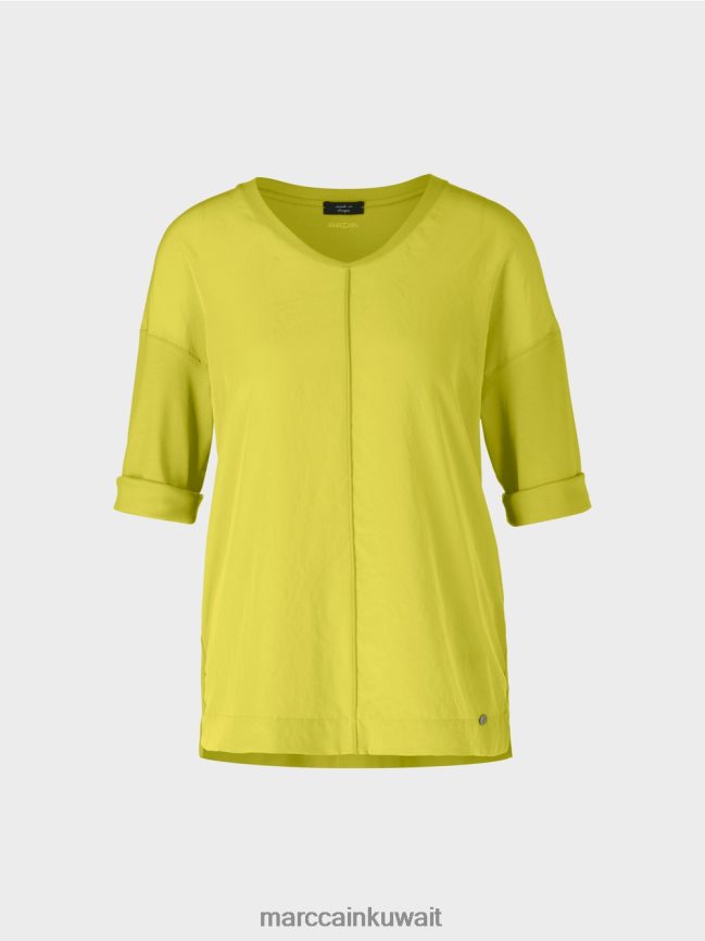 Marc Cain بلوزة مع مزيج المواد LVN0D6906 ملابس زيتون أخضر ساطع