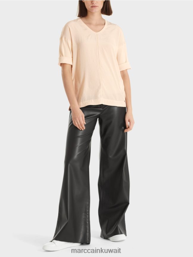 Marc Cain بلوزة مع مزيج المواد LVN0D6907 ملابس كريم غامق