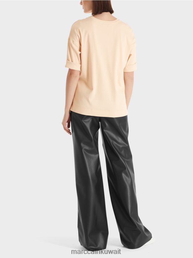 Marc Cain بلوزة مع مزيج المواد LVN0D6907 ملابس كريم غامق