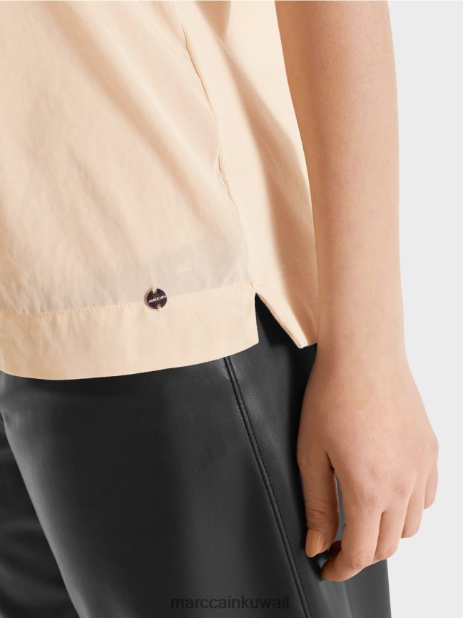 Marc Cain بلوزة مع مزيج المواد LVN0D6907 ملابس كريم غامق