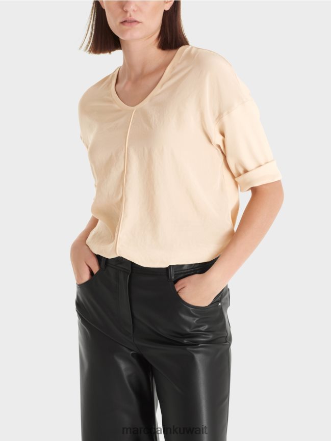 Marc Cain بلوزة مع مزيج المواد LVN0D6907 ملابس كريم غامق