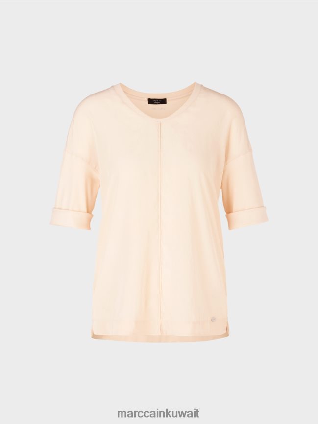Marc Cain بلوزة مع مزيج المواد LVN0D6907 ملابس كريم غامق