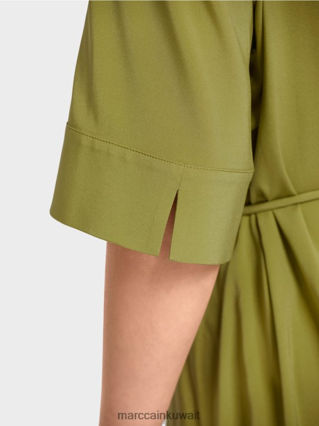 Marc Cain فستان قميص من الحرير LVN0D690 ملابس زيتوني أخضر عميق