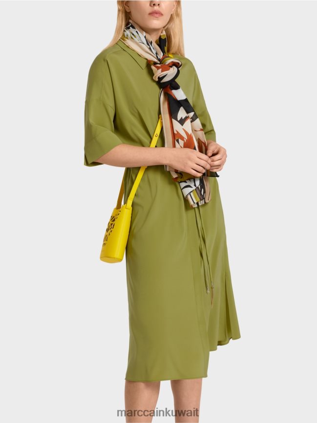 Marc Cain فستان قميص من الحرير LVN0D690 ملابس زيتوني أخضر عميق