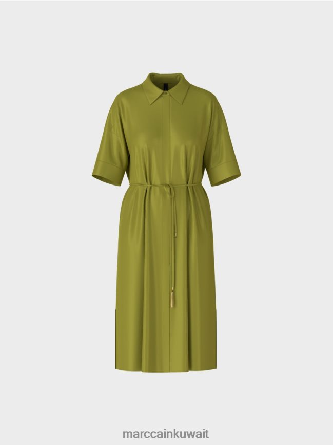 Marc Cain فستان قميص من الحرير LVN0D690 ملابس زيتوني أخضر عميق