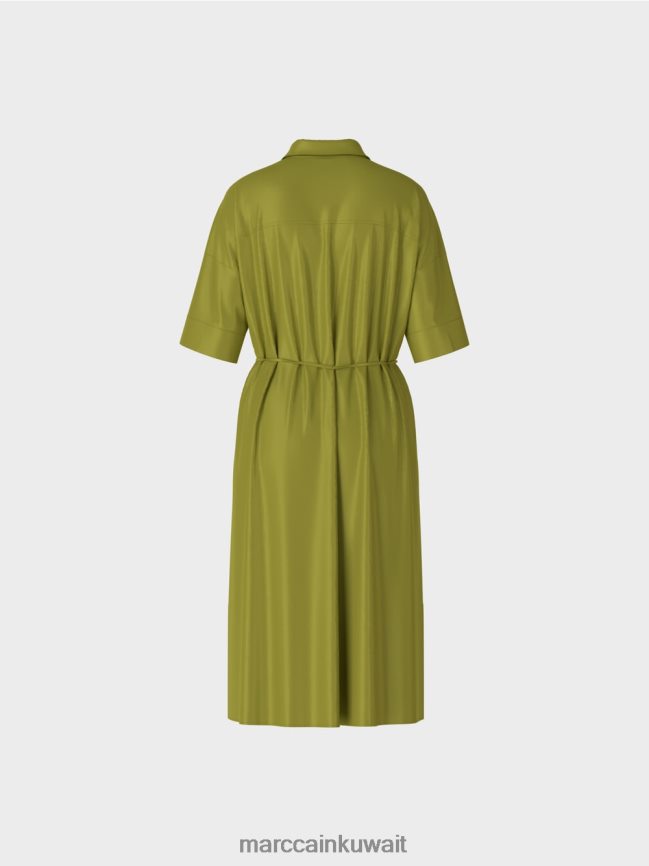 Marc Cain فستان قميص من الحرير LVN0D690 ملابس زيتوني أخضر عميق