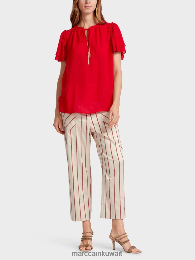 Marc Cain بلوزة بنمط بلوزة "إعادة التفكير معًا". LVN0D6910 ملابس أحمر عميق