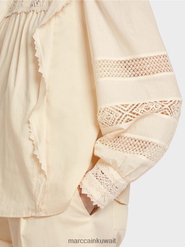 Marc Cain بلوزة مستوحاة من العرقية LVN0D6911 ملابس كريمة