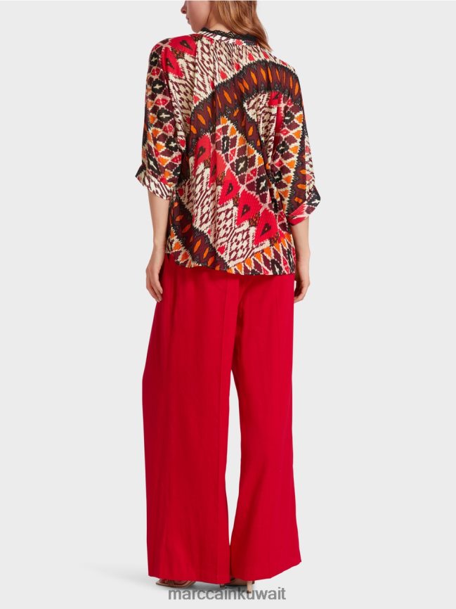 Marc Cain بلوزة كيمونو مطبوعة من الفيسكوز LVN0D6913 ملابس أحمر عميق