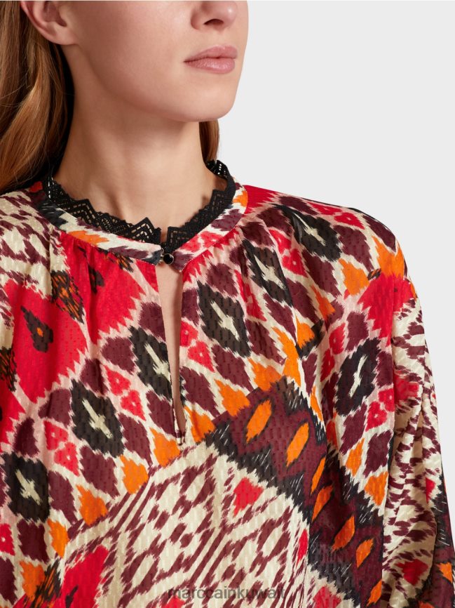 Marc Cain بلوزة كيمونو مطبوعة من الفيسكوز LVN0D6913 ملابس أحمر عميق