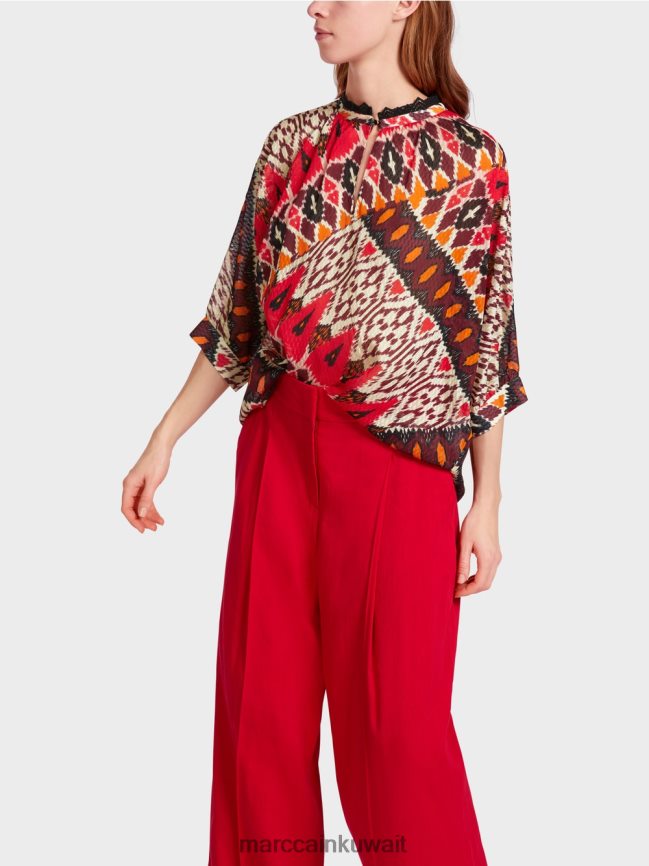 Marc Cain بلوزة كيمونو مطبوعة من الفيسكوز LVN0D6913 ملابس أحمر عميق