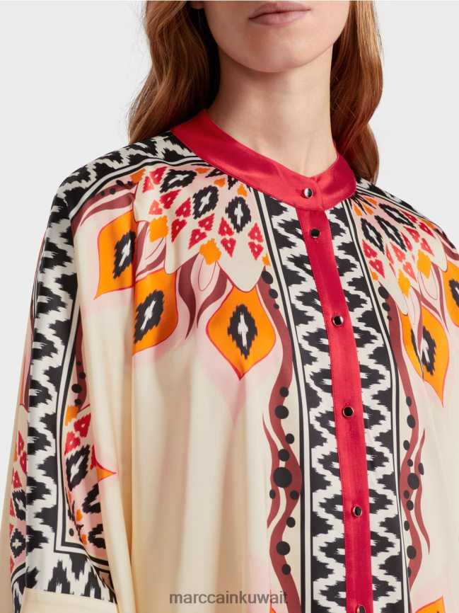 Marc Cain بلوزة بأسلوب المعطف LVN0D6914 ملابس أحمر عميق