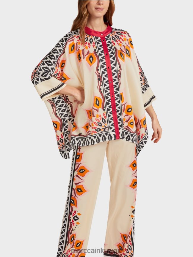 Marc Cain بلوزة بأسلوب المعطف LVN0D6914 ملابس أحمر عميق