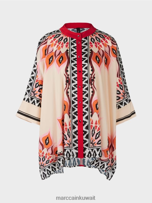 Marc Cain بلوزة بأسلوب المعطف LVN0D6914 ملابس أحمر عميق