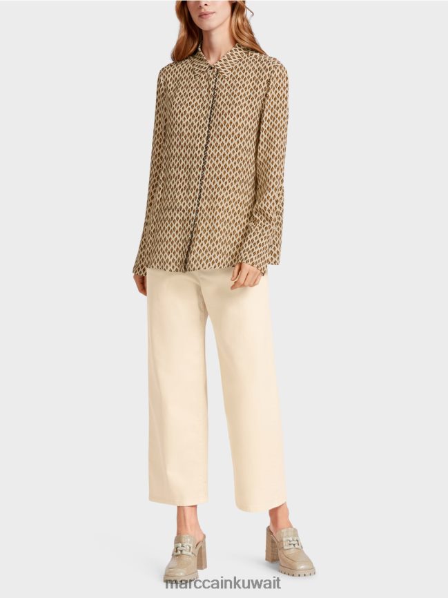 Marc Cain بلوزة من الفيسكوز مع طباعة كاملة LVN0D6917 ملابس كريمة