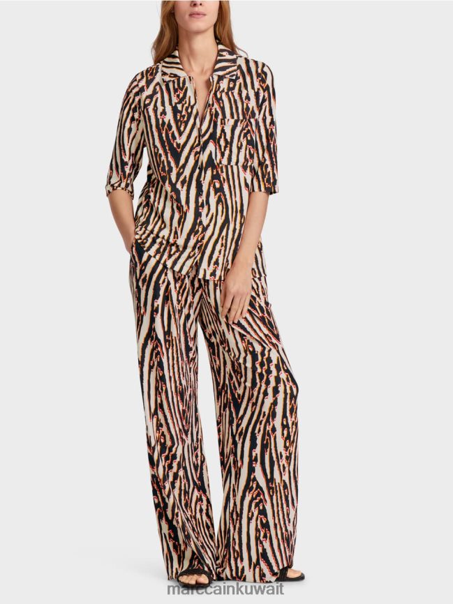 Marc Cain بلوزة بطباعة فرو حيواني LVN0D6919 ملابس أحمر عميق