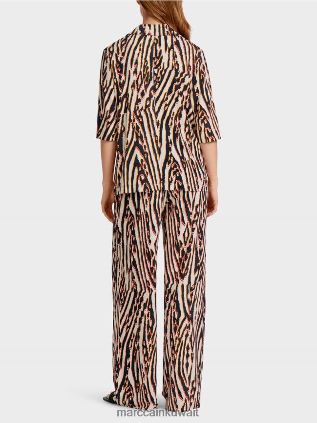 Marc Cain بلوزة بطباعة فرو حيواني LVN0D6919 ملابس أحمر عميق