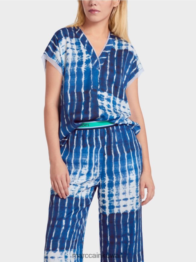 Marc Cain بلوزة الباتيك بتصميم مخطط LVN0D6921 ملابس منتصف الليل الأزرق