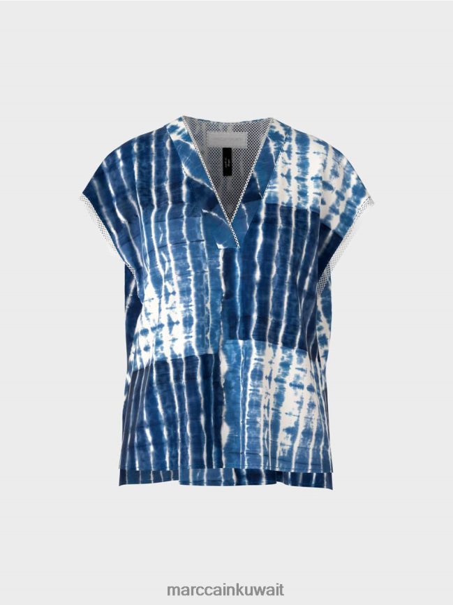 Marc Cain بلوزة الباتيك بتصميم مخطط LVN0D6921 ملابس منتصف الليل الأزرق