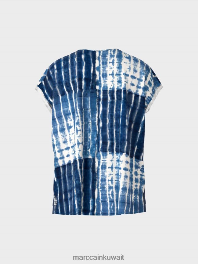 Marc Cain بلوزة الباتيك بتصميم مخطط LVN0D6921 ملابس منتصف الليل الأزرق