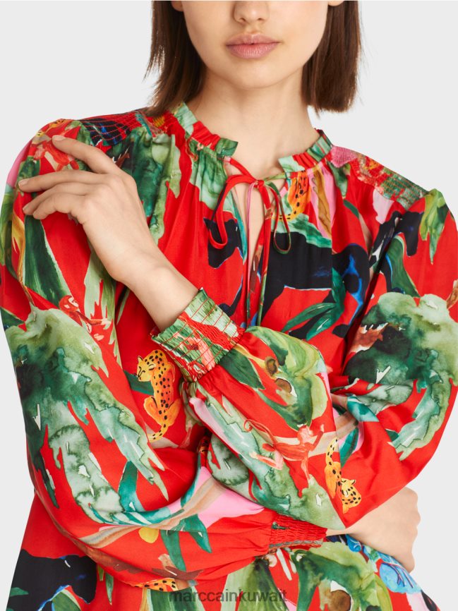 Marc Cain بلوزة بطبعة غابة LVN0D6926 ملابس النار الحمراء