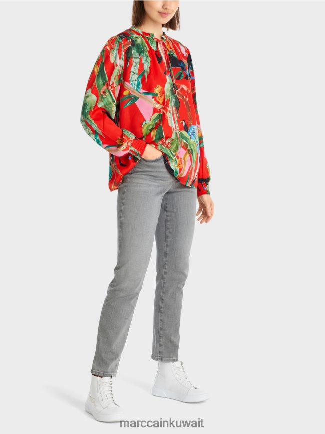 Marc Cain بلوزة بطبعة غابة LVN0D6926 ملابس النار الحمراء