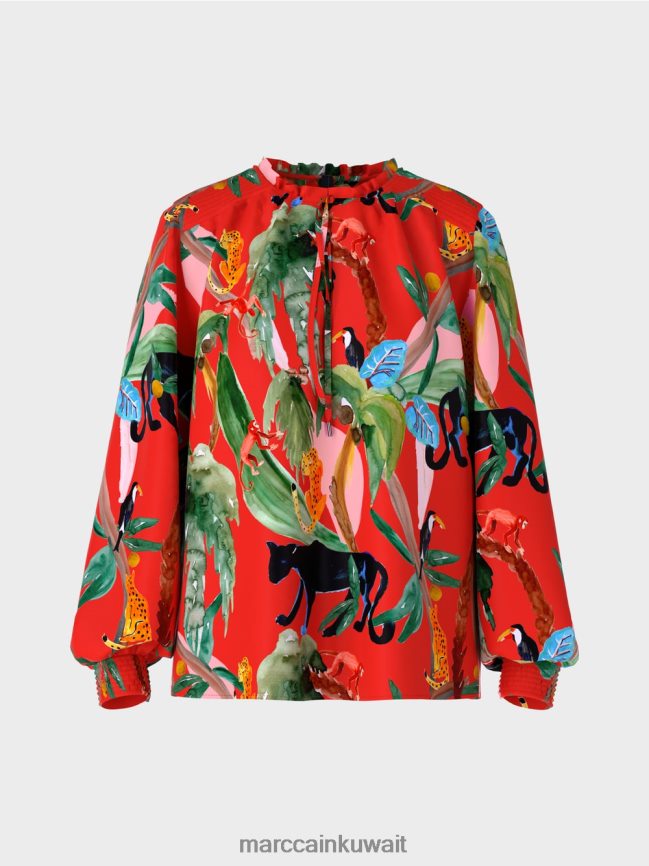 Marc Cain بلوزة بطبعة غابة LVN0D6926 ملابس النار الحمراء