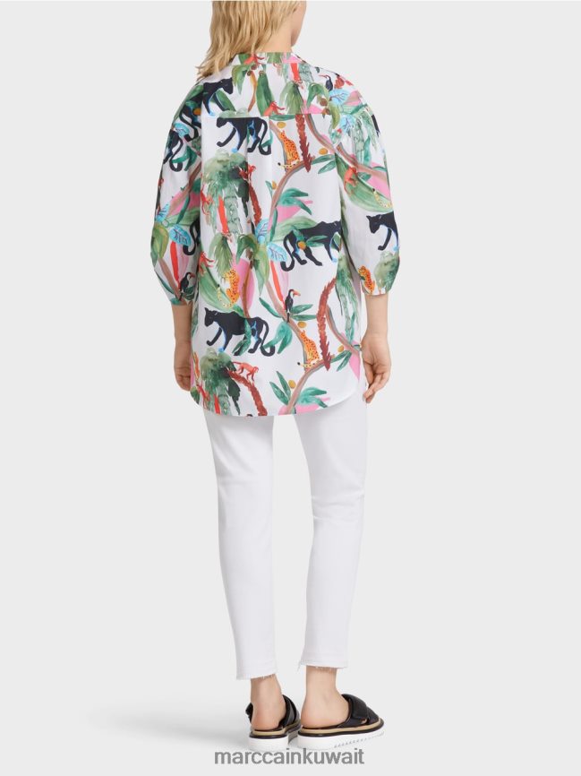 Marc Cain بلوزة قطن بتصميم حيواني LVN0D6927 ملابس أبيض مصفر