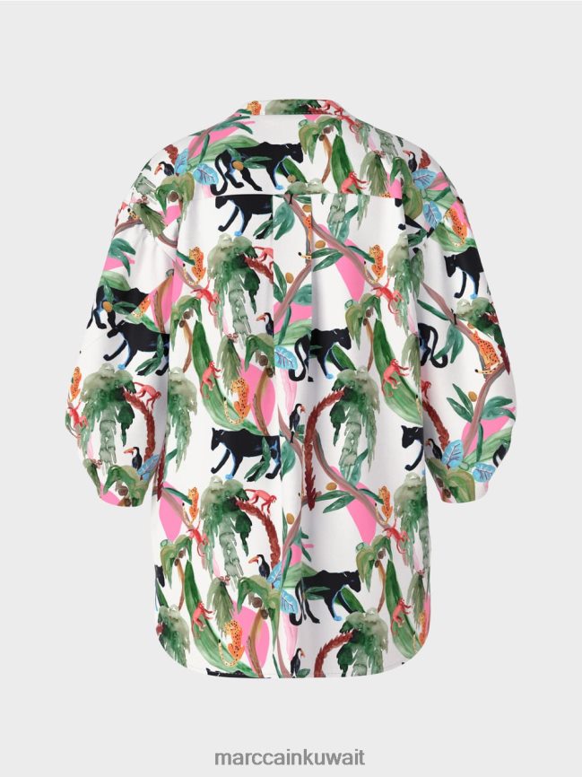 Marc Cain بلوزة قطن بتصميم حيواني LVN0D6927 ملابس أبيض مصفر