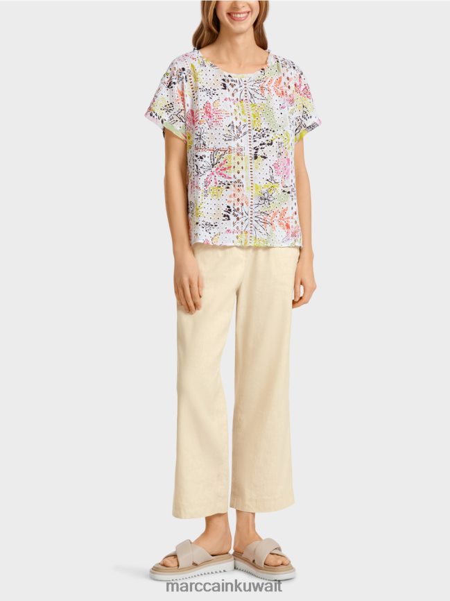 Marc Cain بلوزة ملونة مع التطريز الإنجليزي LVN0D6932 ملابس ليميد خفيف