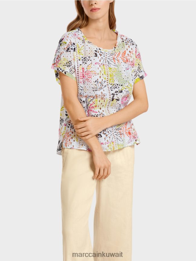 Marc Cain بلوزة ملونة مع التطريز الإنجليزي LVN0D6932 ملابس ليميد خفيف