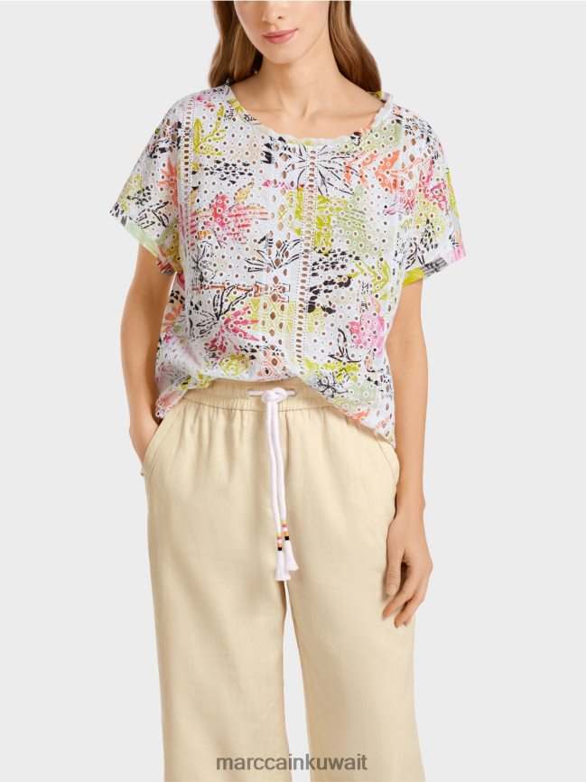 Marc Cain بلوزة ملونة مع التطريز الإنجليزي LVN0D6932 ملابس ليميد خفيف