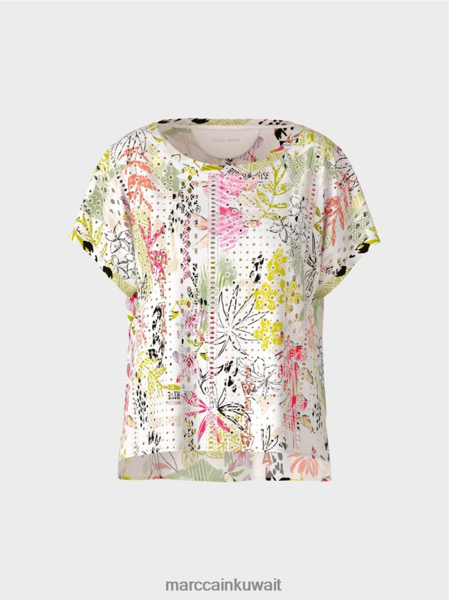 Marc Cain بلوزة ملونة مع التطريز الإنجليزي LVN0D6932 ملابس ليميد خفيف