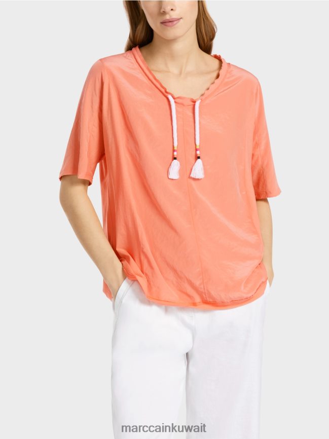 Marc Cain بلوزة على شكل بلوزة في مزيج من المواد LVN0D6936 ملابس الطين الخفيف