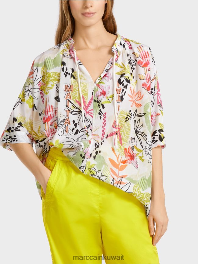 Marc Cain بلوزة مطبوعة بنمط زهور LVN0D6937 ملابس ليميد خفيف
