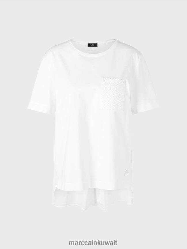 Marc Cain تي شيرت بدرزة جانبية مائلة LVN0D6940 ملابس أبيض