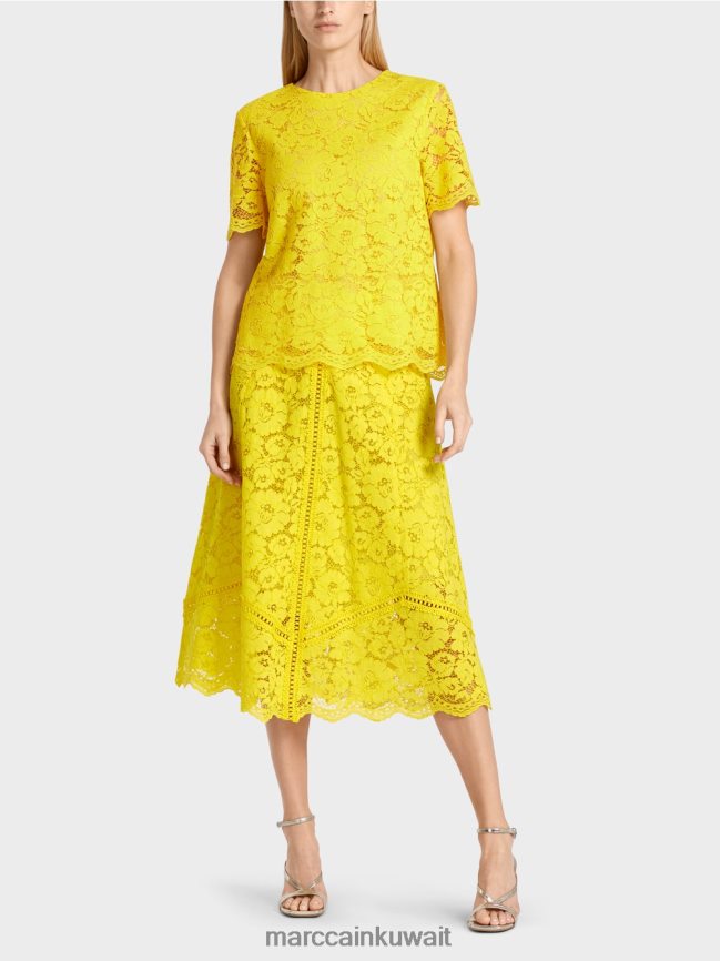 Marc Cain بلوزة من قماش الدانتيل LVN0D6943 ملابس الليمون الأخضر