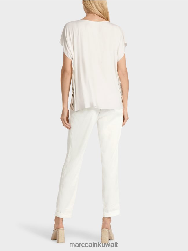 Marc Cain بلوزة حريرية بلا أكمام LVN0D6945 ملابس أبيض مصفر