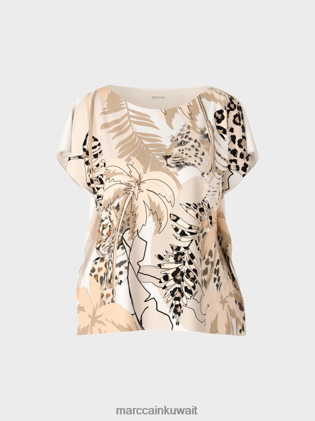 Marc Cain بلوزة حريرية بلا أكمام LVN0D6945 ملابس أبيض مصفر