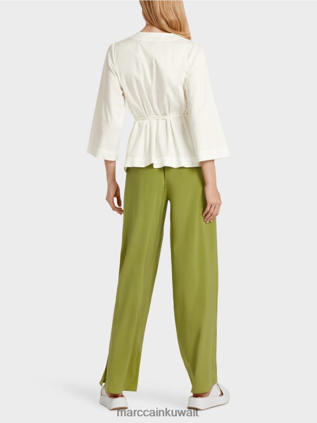 Marc Cain بلوزة قطنية بأكمام طويلة LVN0D6946 ملابس أبيض مصفر