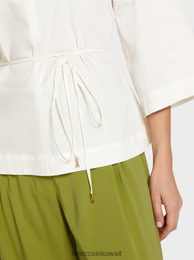 Marc Cain بلوزة قطنية بأكمام طويلة LVN0D6946 ملابس أبيض مصفر