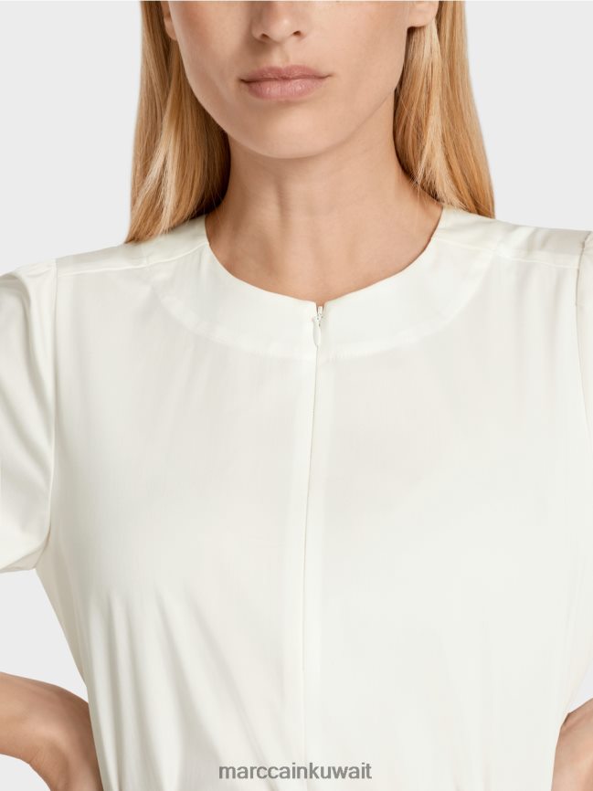 Marc Cain بلوزة قطنية بأكمام طويلة LVN0D6946 ملابس أبيض مصفر