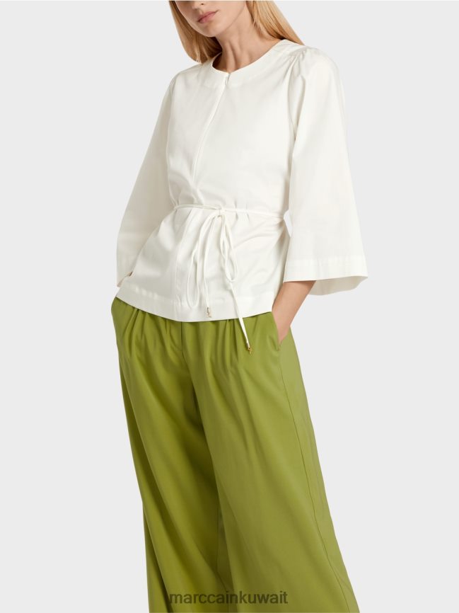 Marc Cain بلوزة قطنية بأكمام طويلة LVN0D6946 ملابس أبيض مصفر