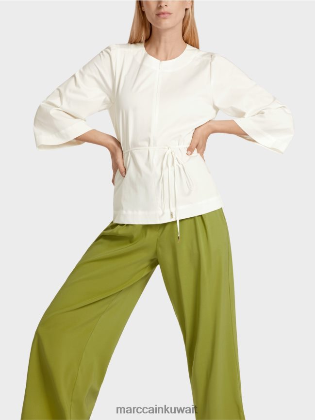 Marc Cain بلوزة قطنية بأكمام طويلة LVN0D6946 ملابس أبيض مصفر