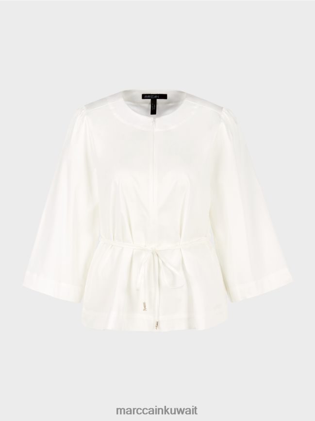 Marc Cain بلوزة قطنية بأكمام طويلة LVN0D6946 ملابس أبيض مصفر