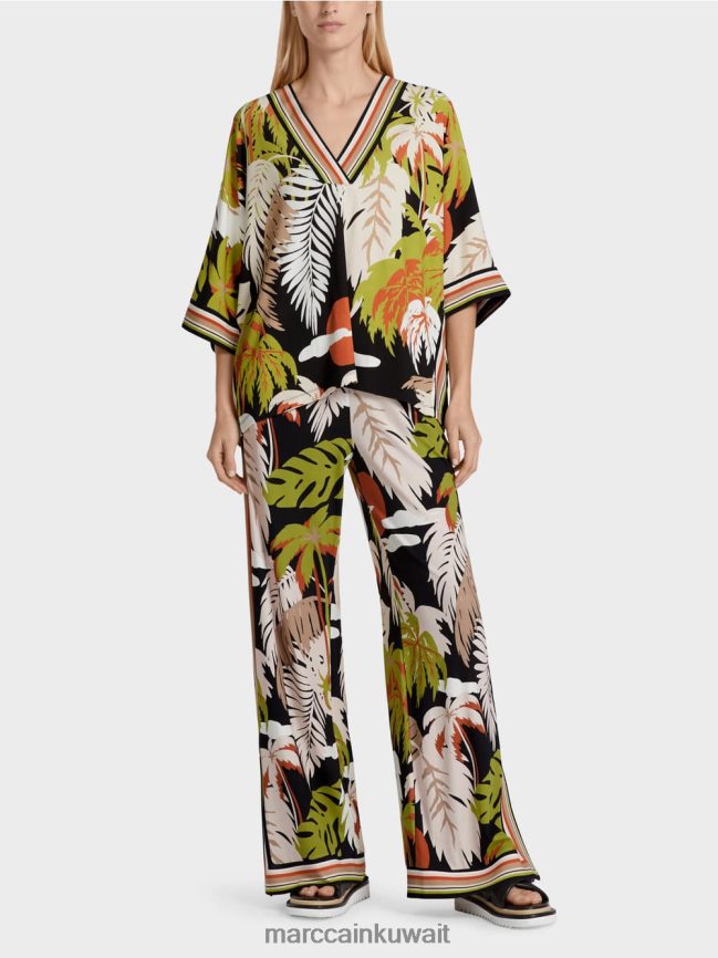 Marc Cain بلوزة فيسكوز بأكمام كيمونو LVN0D6947 ملابس زيتوني أخضر عميق